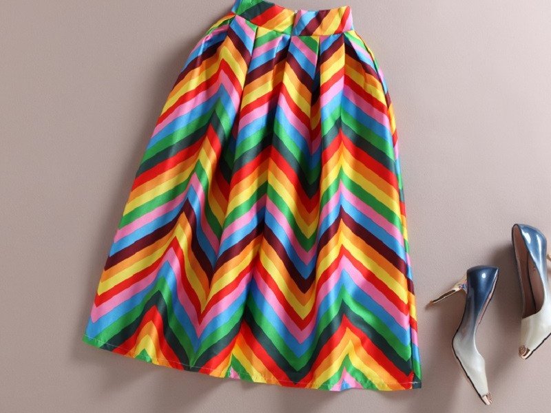 Bow Striped Pleated Skirt