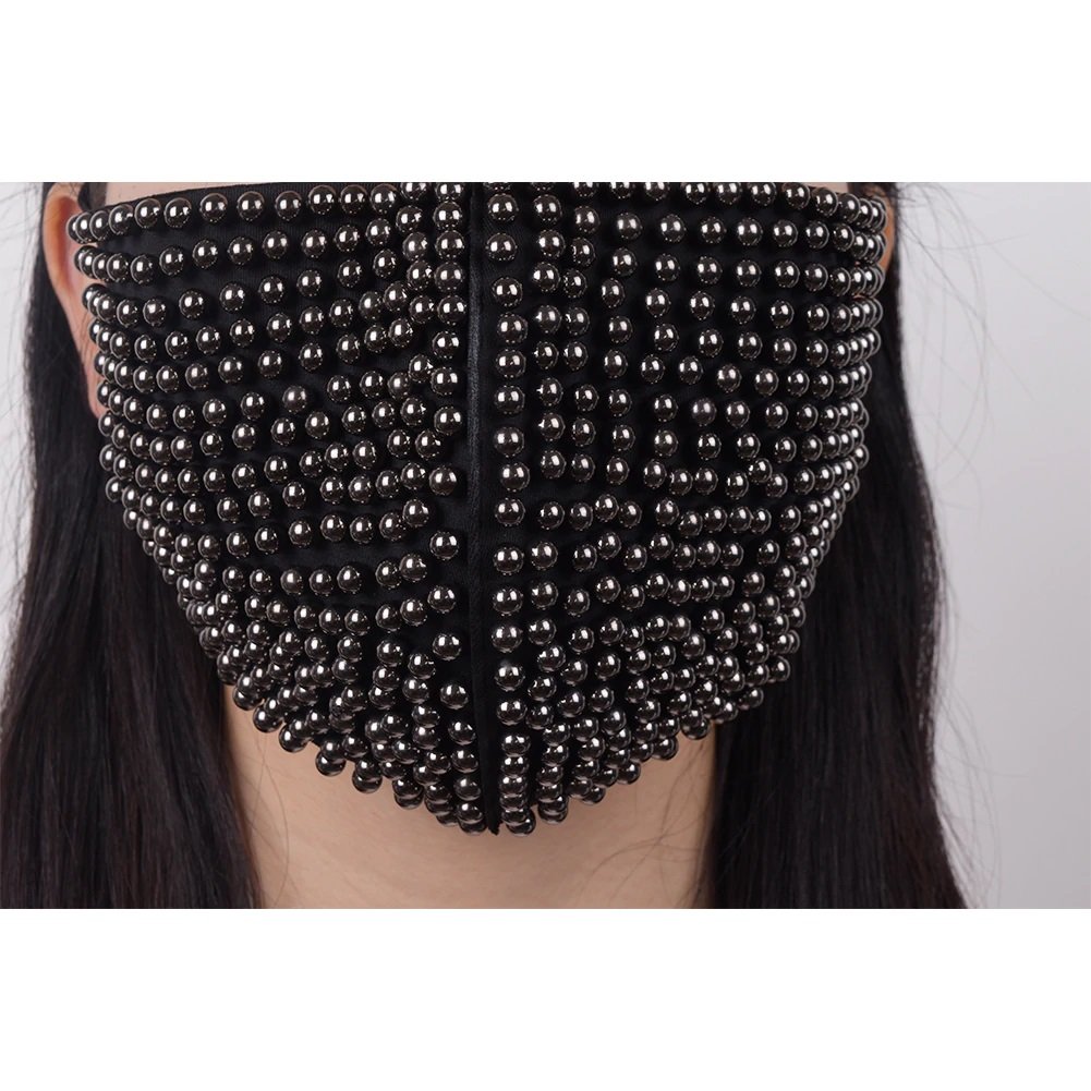 Skenna Black Face Mask with Pearls
