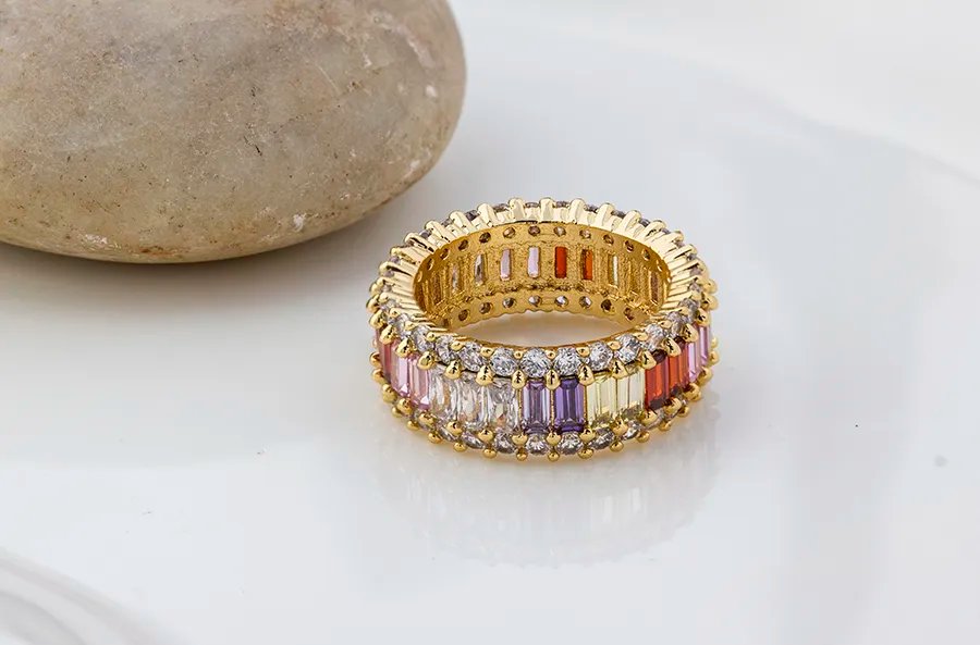 Rainbow CZ Gold Ring