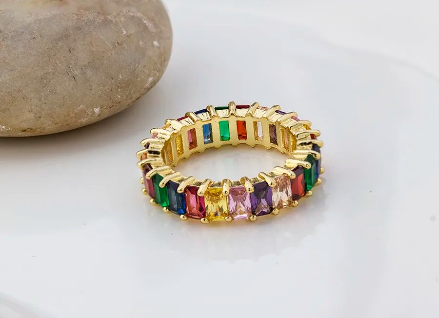 Rainbow CZ Gold Ring