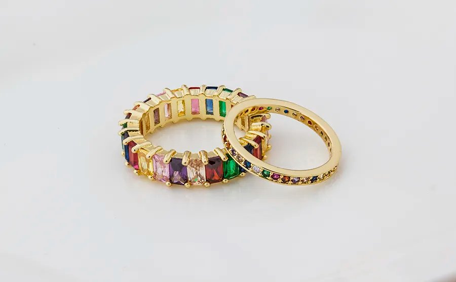 Rainbow CZ Gold Ring