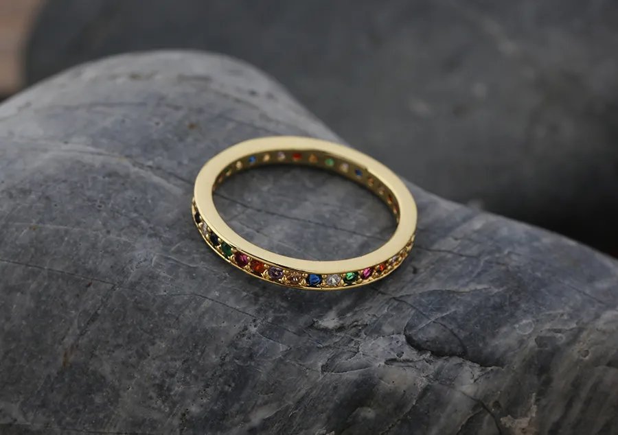Rainbow CZ Gold Ring