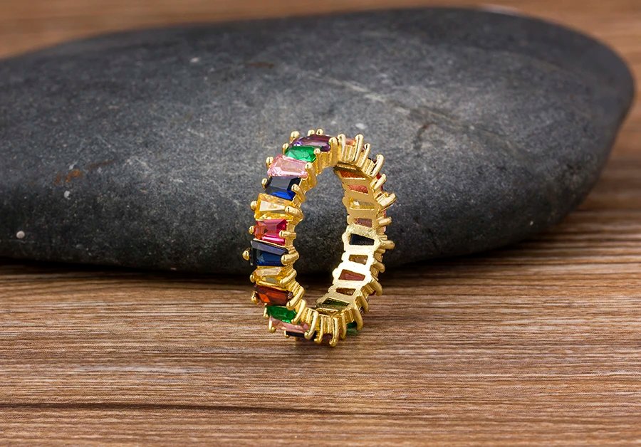 Rainbow CZ Gold Ring