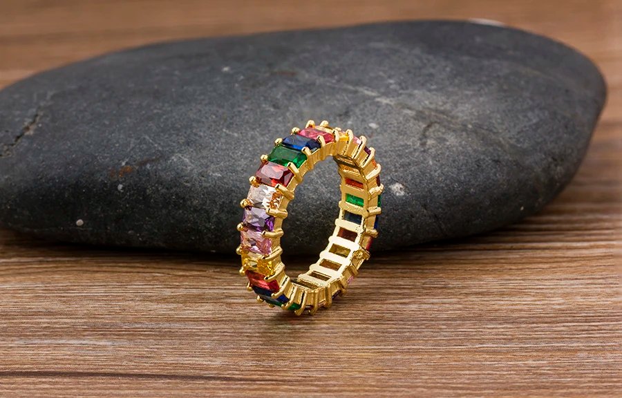 Rainbow CZ Gold Ring